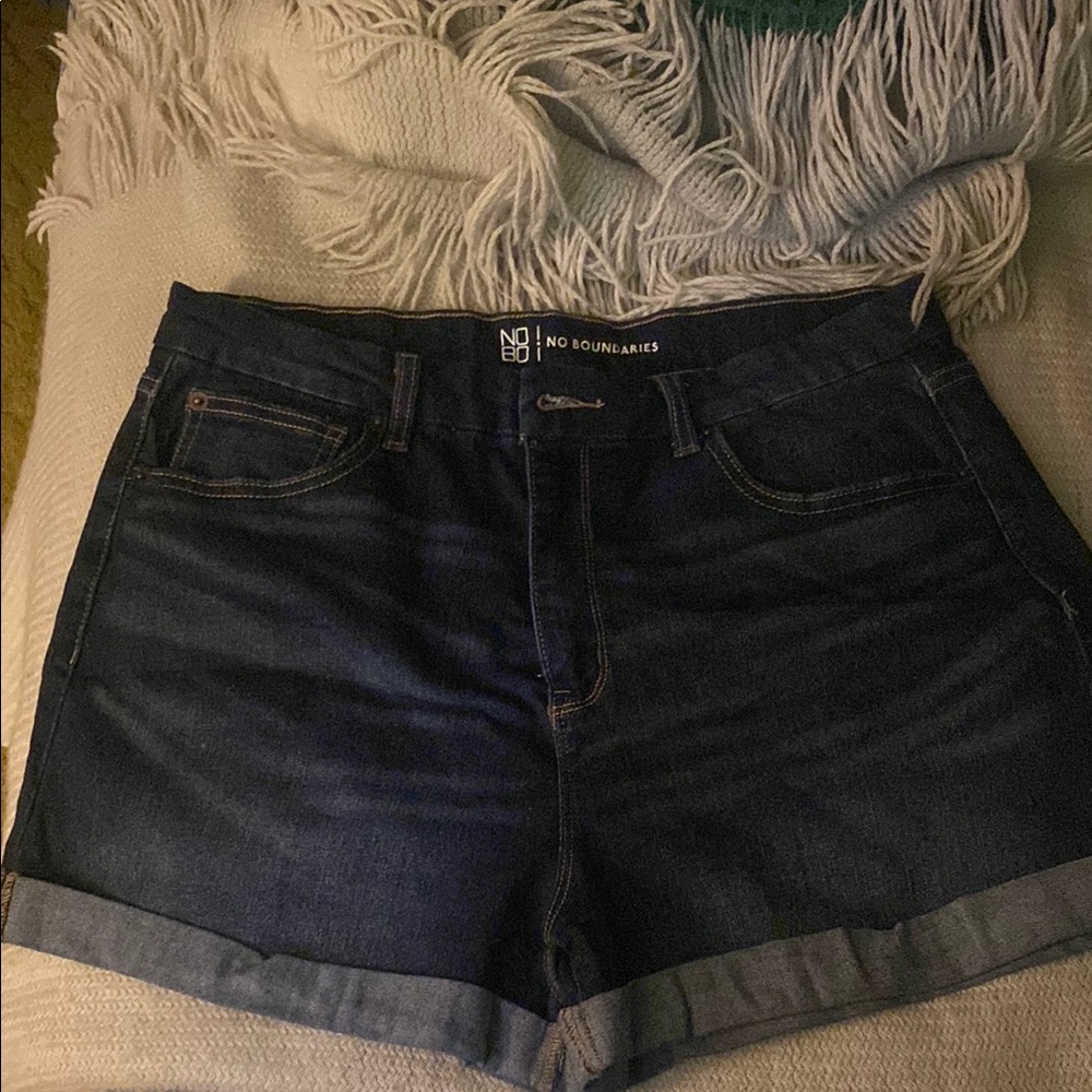 No Boundaries Blue Jean Shorts Cuffed Hem